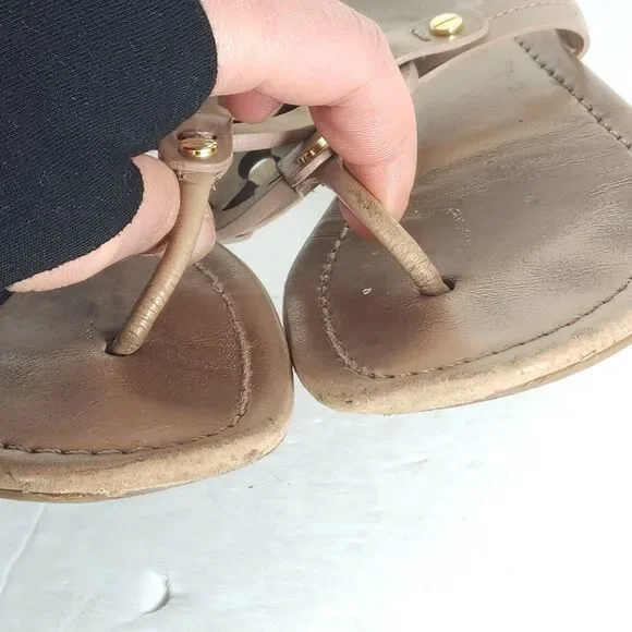 Tory Burch Women's Miller US 8,5M Light Make Up Leather Logo Flat Thong Sandals - Picture 14 of 16